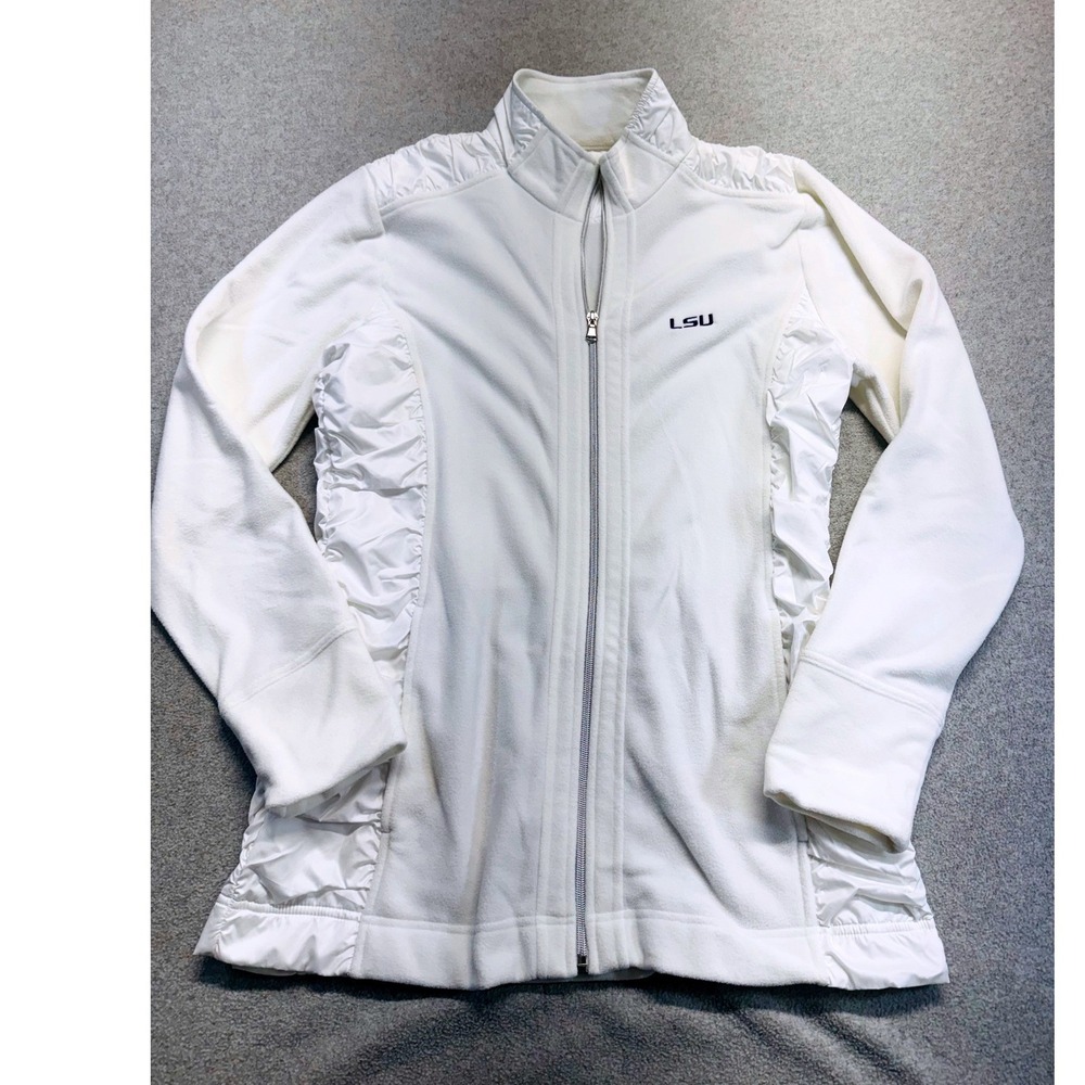 Cutter & Buck LSU Fleece Jacket Womens Large White Ruched Satin Trim Full Zip